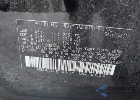 2016 Subaru Legacy 2.5I Limited z USA, uszkodzony, nr VIN 4S3BNAL60G3005319